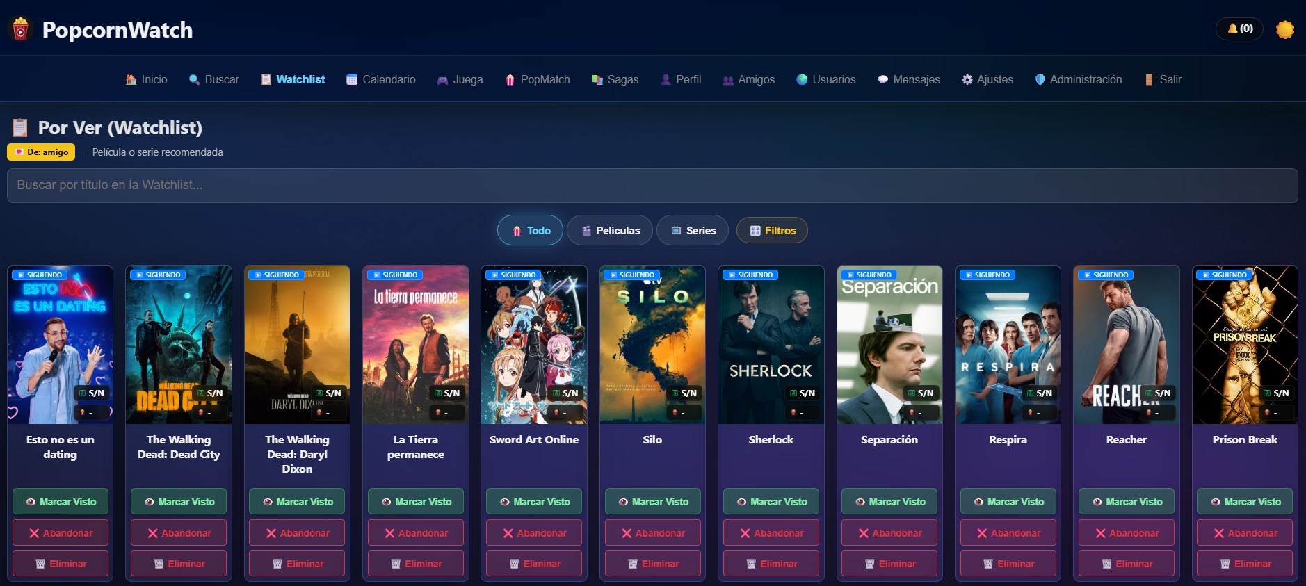Watchlist en PopcornWatch